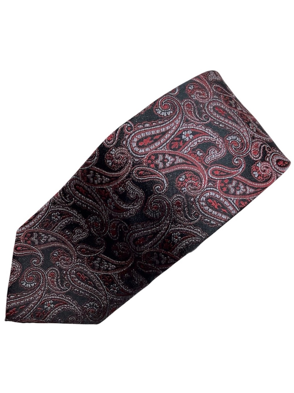 JOSEPH & FEISS Black & Red Dramatic Paisley Woven Silk Tie